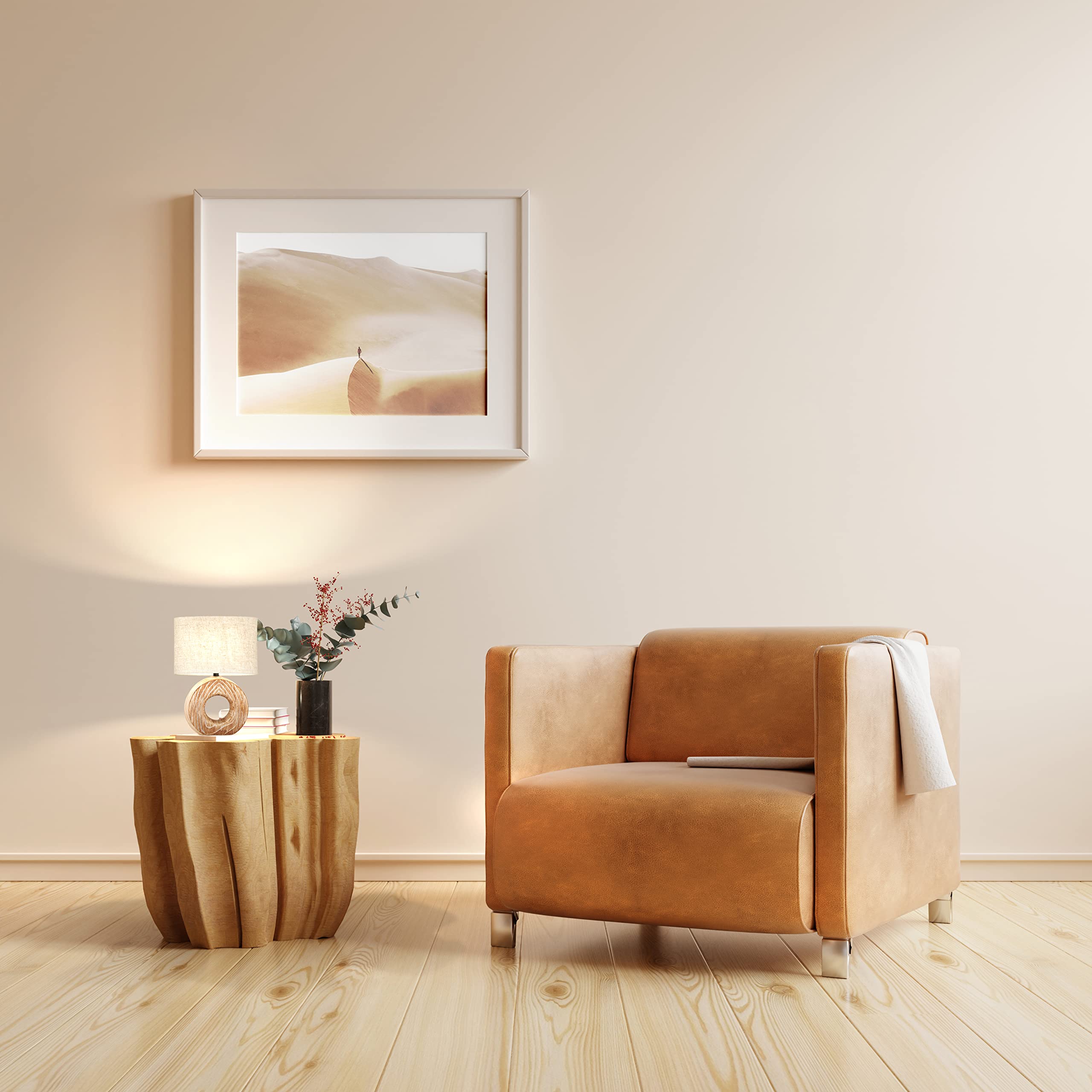 Fischer & Honsel Tafellamp, Malik | Houtkleuren met structuur | Stoffen kap | Zandkleuren linnen | H: 43 cm, D: 24 cm | Met snoerschakelaar | 1x E27 max. 40 Watt excl. lampen | 50742