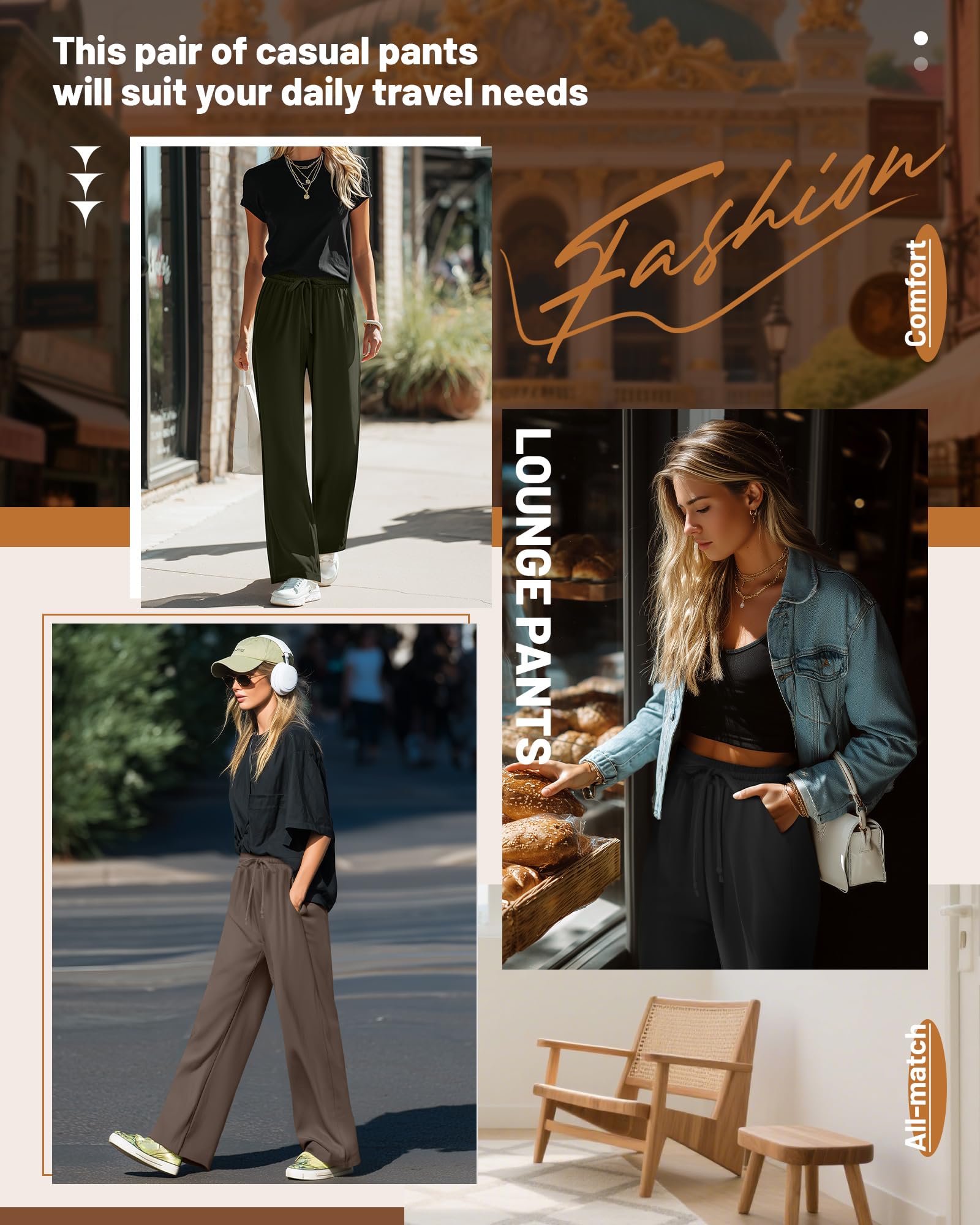 Neer Confezione da 3 Pantaloni da Jogging da Donna con Tasche, Gamba Larga, Comodi e Spessi, con Coulisse, Stile Casual e Ampio