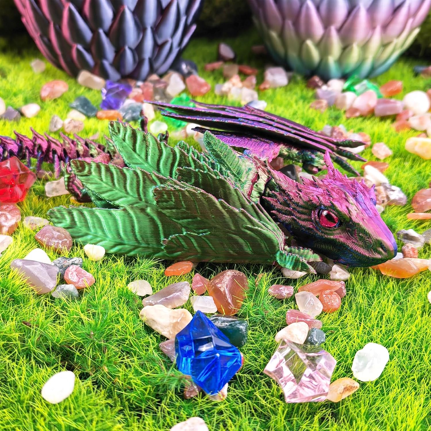 Dynamic 3D Printed Dragon Eggs with Dragon Inside，Wings Movable Feathered Wyvern,Full Articulated Crystal Flying Fidget Archaeoptera Animals Toy