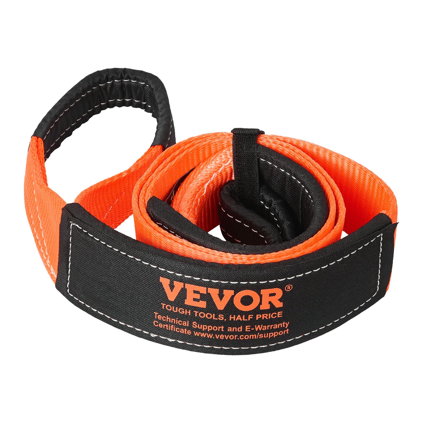 VEVOR Sangle de Remorquage Récupération Cinétique Robuste, 76,2 mm x 2,4 m, Résistance à Rupture 16329 kg, avec Manchons de Protection, Remorquages et Récupérations pour Vos Excursions Tout-Terrain