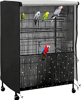MIEUXLLEY Universal Bird Cage Cover Black 31.5x21x47in - Waterproof 420D Oxford Cloth, 99% UV Block, Zippers & Mesh Net for Birds