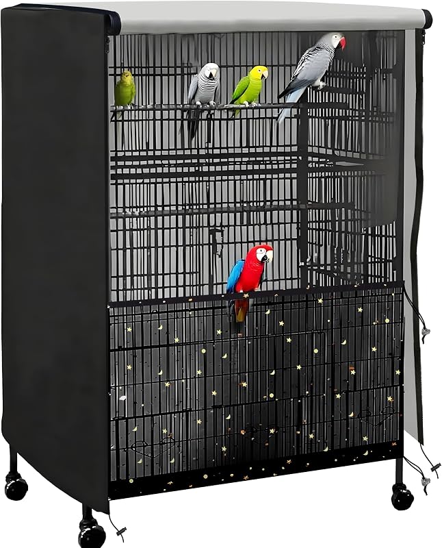 Capa para Gaiola de Aves em Tecido Oxford com Revestimento PU, Preta, com Rede Coletora Ajustável MIEUXLLEY 88,9 × 63,5 × 119,38 cm