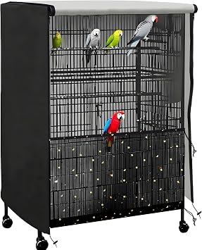 Universal Bird Cage Cover,Pet Cage Cover,100% Shading Oxford Cloth with PU Coating Layer,Good Night for Small Animals,Adjustable Soft Airy Nylon Mesh Net for Round Square Cages Black, 352547in