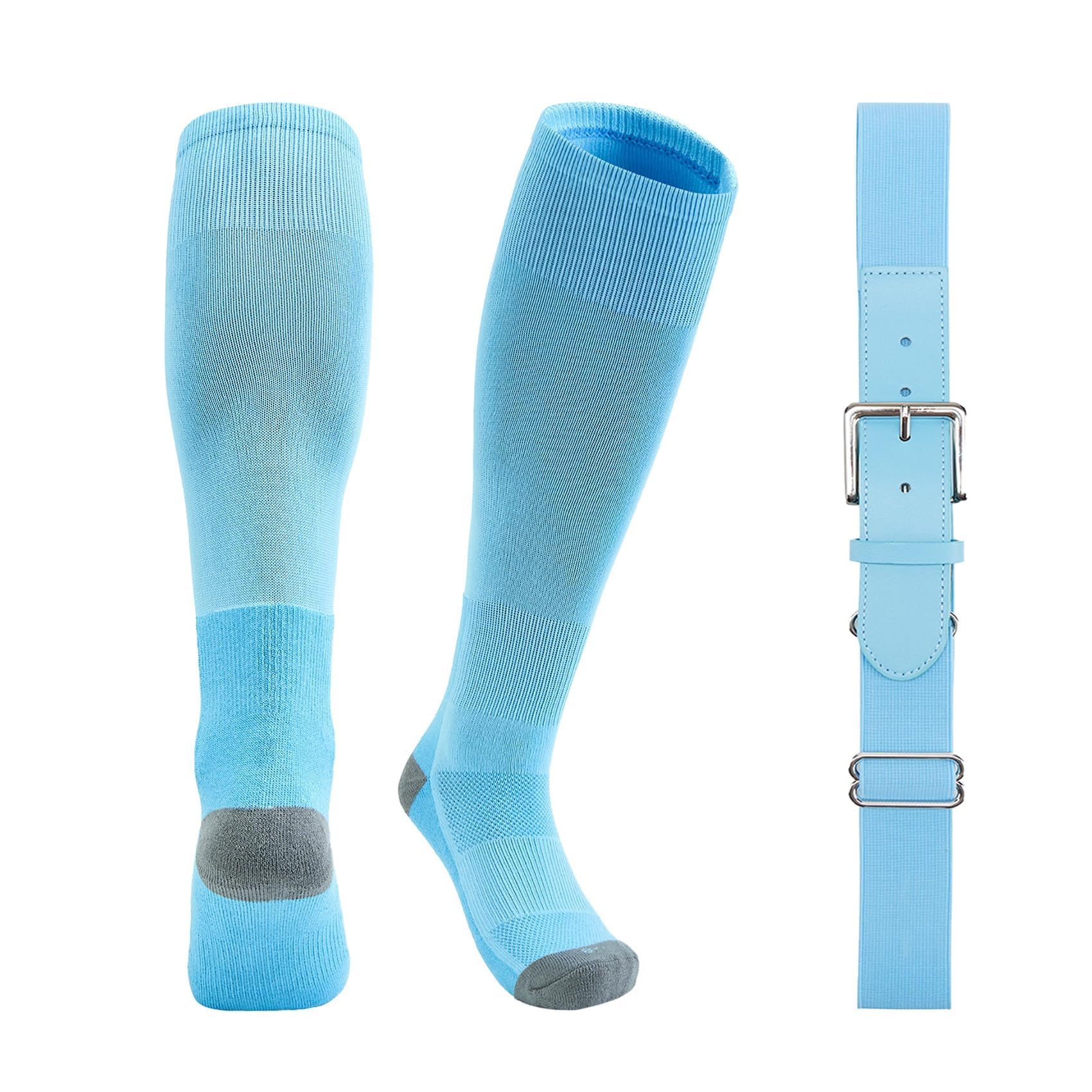 QBK Toddler Baseball Socks &amp; Belt Combo Set for Kids 2-16Y Tee Ball Socks