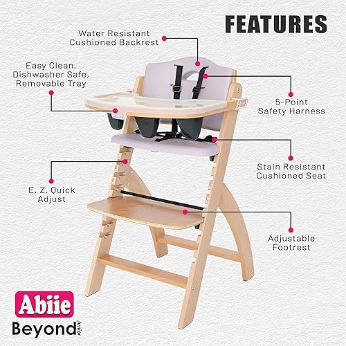 Miniatura 8 de Silla alta de madera con bandeja de Abiie Beyond La solución de asiento perfecta para tu hijo como silla alta para comedor 6meses hasta 250libras