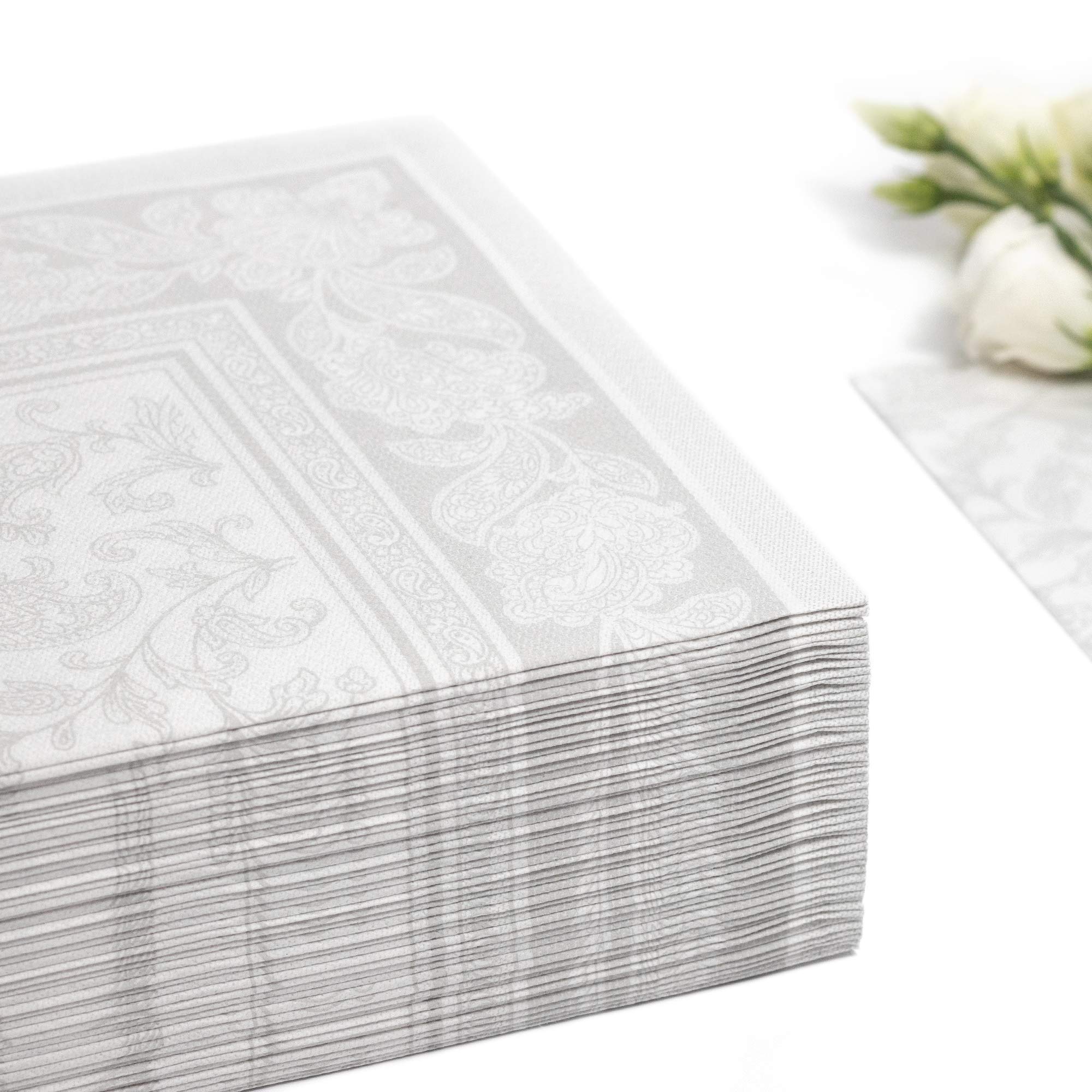 Papstar 11682 50-Servietten "Royal Collection" 1/4-Falz 40 x 40 cm "Ornaments", weiß (Packung mit 4)