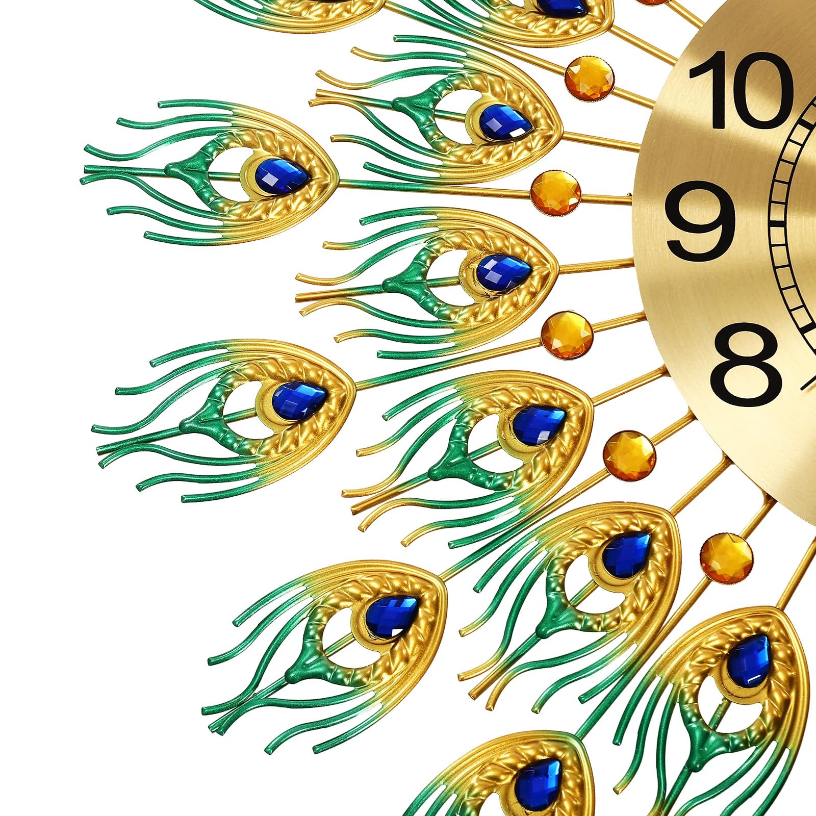 Moderne Wanduhr Groß 3D Pfau Wanduhren mit Metallzifferblatt, Nicht Tickende Leise Digitale Wanduhren Luxus Bunt Wohnkultur Europäische Pfauen Wand Uhr 60cm