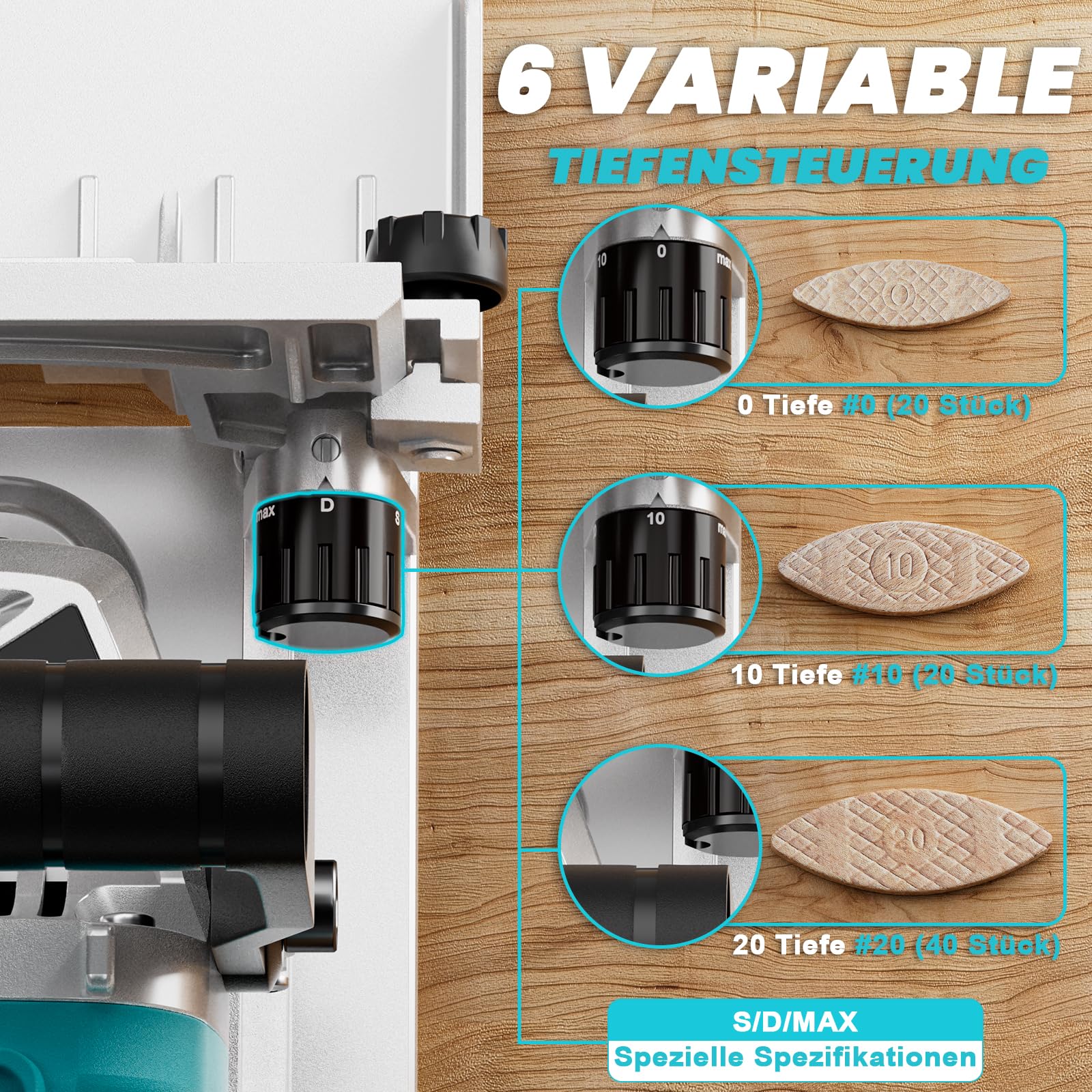 LIVOWALNY Flachdübelfräse Kompatibel Mit Makita 18V : Akku-Nutfräse Mit Staubbeutel & flachdübel für Holzbearbeitung (Ohne Akku/Ladegerät), 11000 U/Min, 6-Stufen-Tiefeneinstellung, 0-90° Schnitt