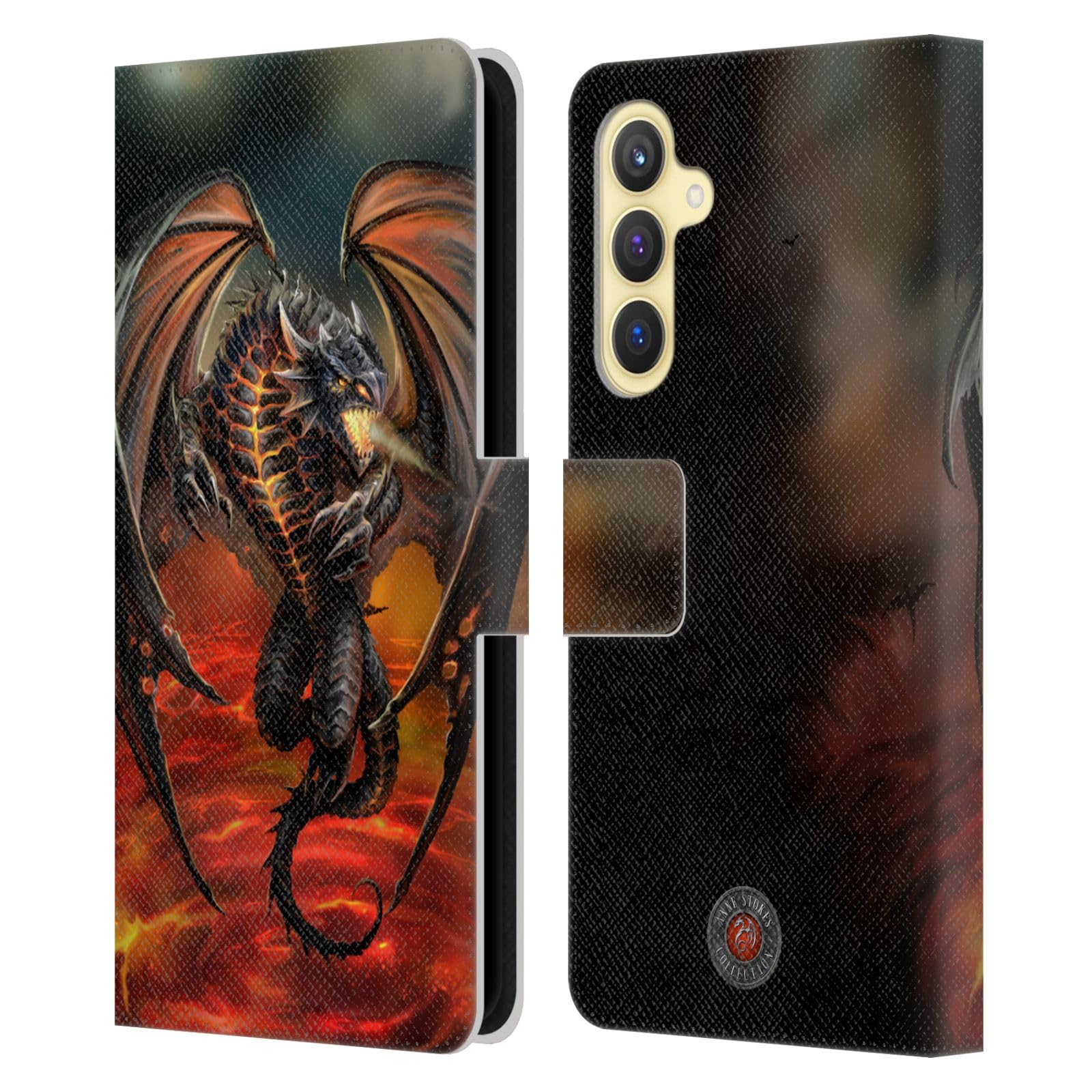 Carcasa de cuero Samsung S23 FE Head Case Dragons dragón lava funda libro 7