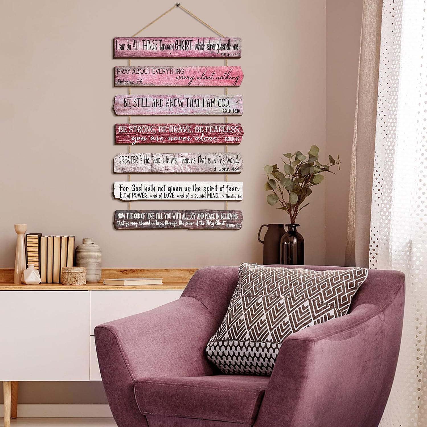 MANDALA SOUL Christian Wall Art Office Inspirational Wooden Bible Verses Wall Decor Bedroom Scripture Wall Art Meditation Inspirational Hanging Wood Sign for Kitchen Living Room Women Room (Pink) 2