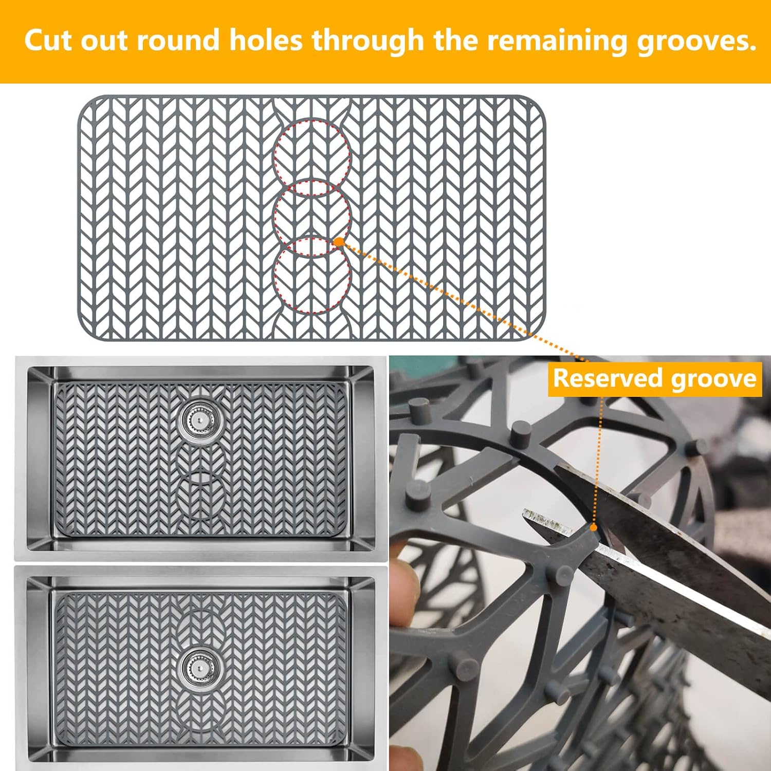 Sink Protectors for Kitchen Sink 16x12 & 18x12 & 19x13 & 24x12.5 & 26x14 & 28x14 & 29.5x15,Silicone kitchen sink mats protector for bottom of farmhouse sink(29.5"x15"Grey)