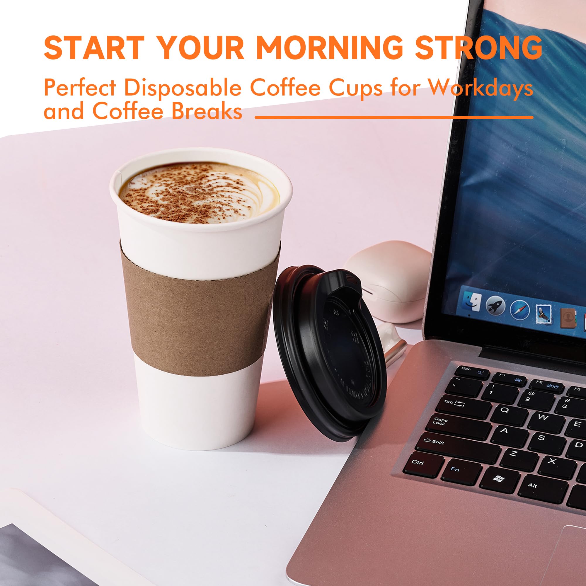 Disposable Coffee Cups with Lids - 100 Pack -4