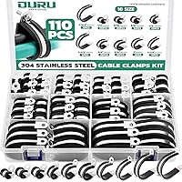 OURU 110PCS Stainless Steel Rubber Coated Cable Clamps Kit - 10 Sizes 1/4" to 1-3/4" for Automotive Wires Pipes Marine