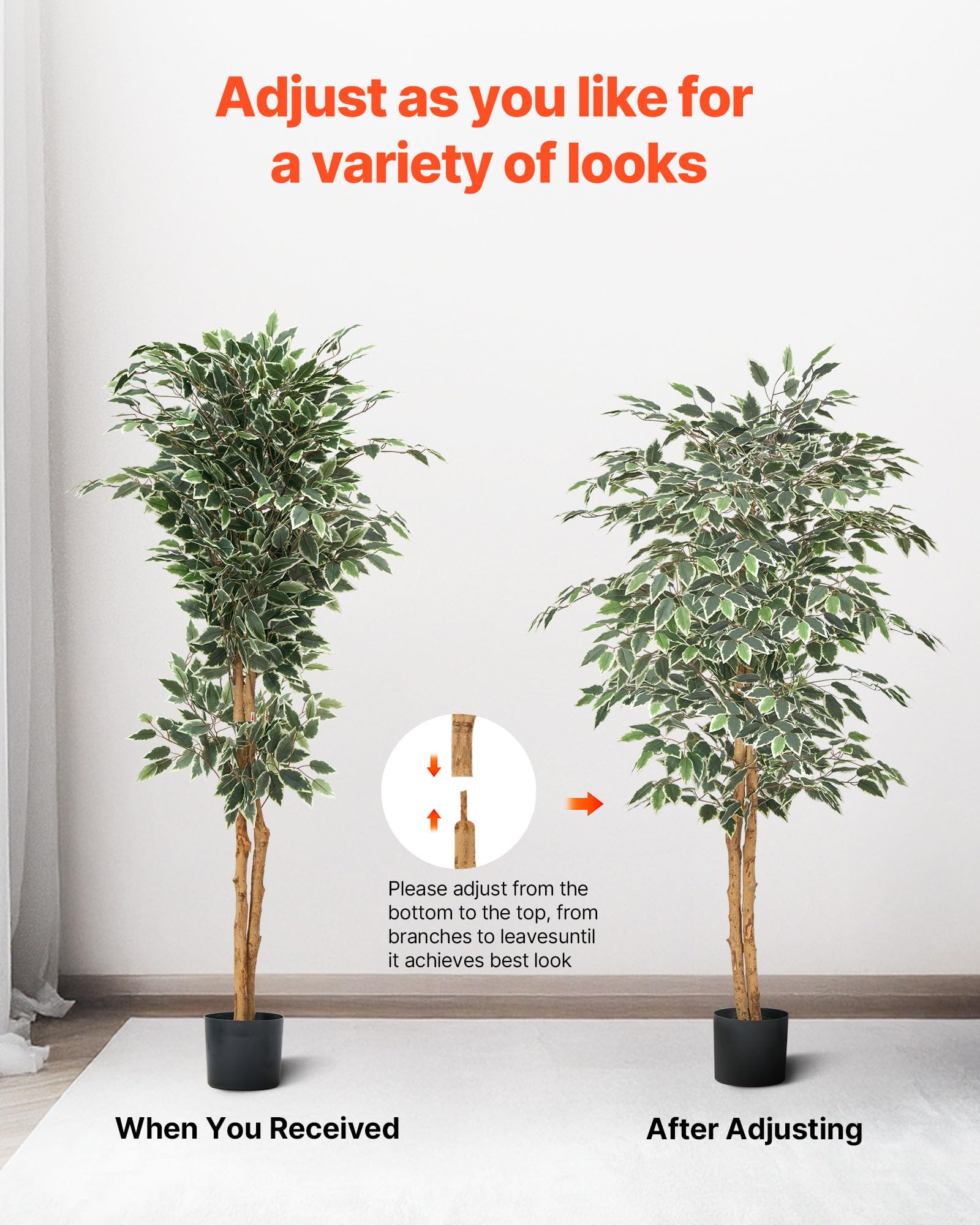 VEVOR 150 cm Albero di Ficus Artificiale con Vaso Nero, Albero Finto Alto con Tronco in Legno Naturale e Foglie e Frutti Verdi Realistici, Pianta Artificiale da Interno per Casa, Ufficio, Soggiorno