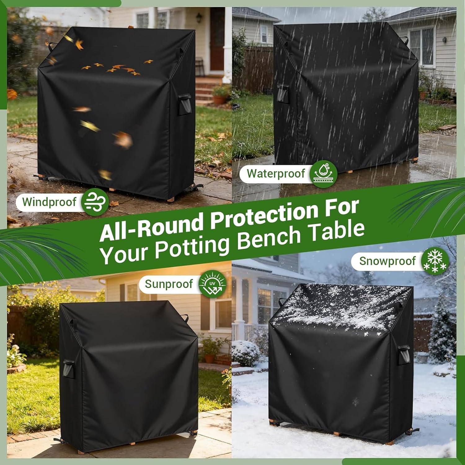 Potting Bench Cover, 600D Heavy Duty Waterproof Oxford Fabric, Outdoor Garden Worktable Cover, UV Resistant & Tear Proof, Weatherproof Protector for Patio Planting Bench (Beige, 41"L×19"W×34/47"H)