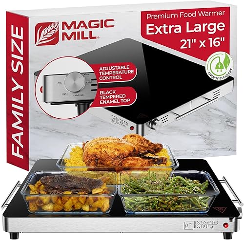 Magic Mill Calentador de alimentos de vidrio de alta calidad para bufé de fiestas, bandeja de calentamiento eléctrica moderna de acero inoxidable