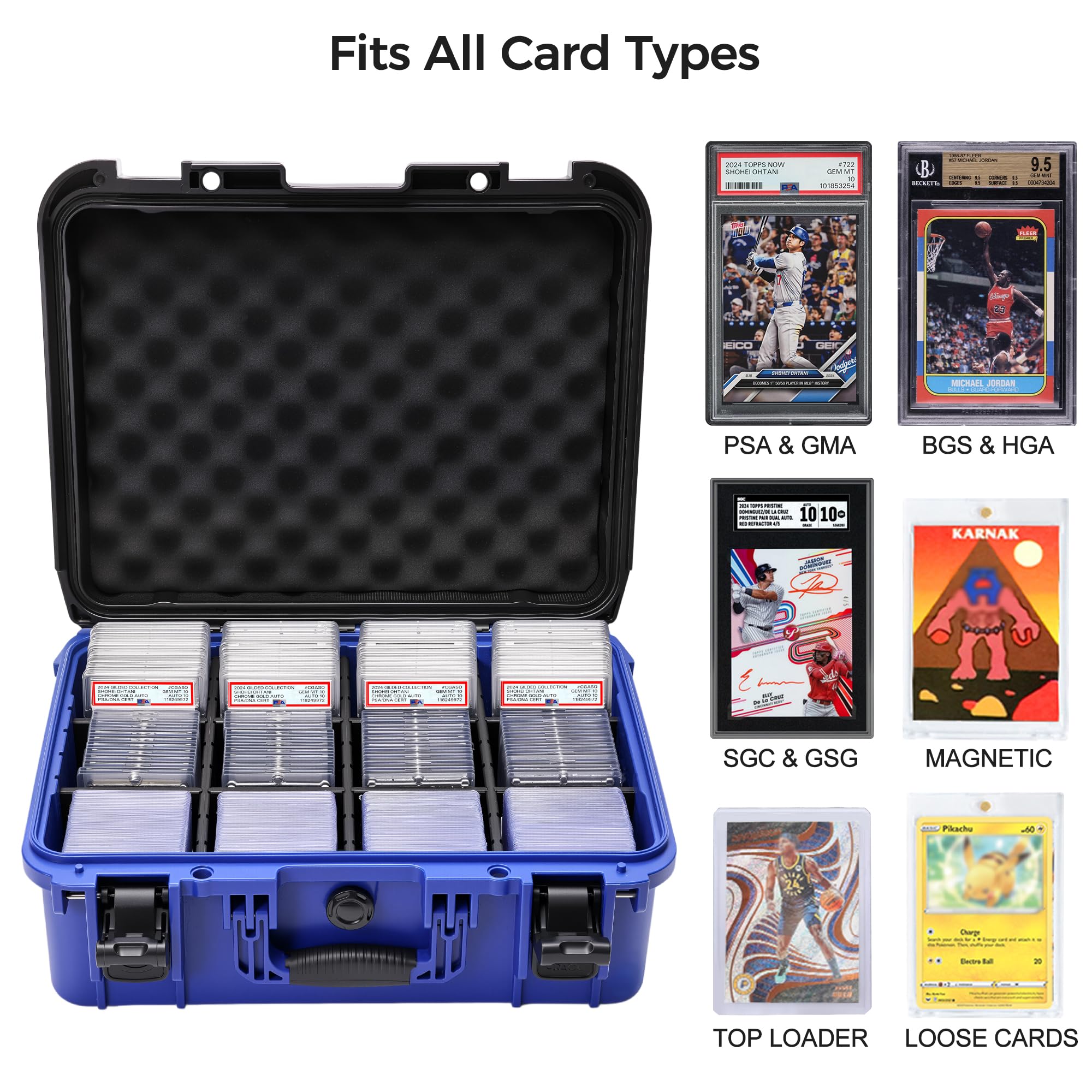 Turokacase Boîte de rangement pour cartes graduées – Boîte de rangement extra large pour cartes à collectionner avec 8 séparateurs réglables (noir et bleu)