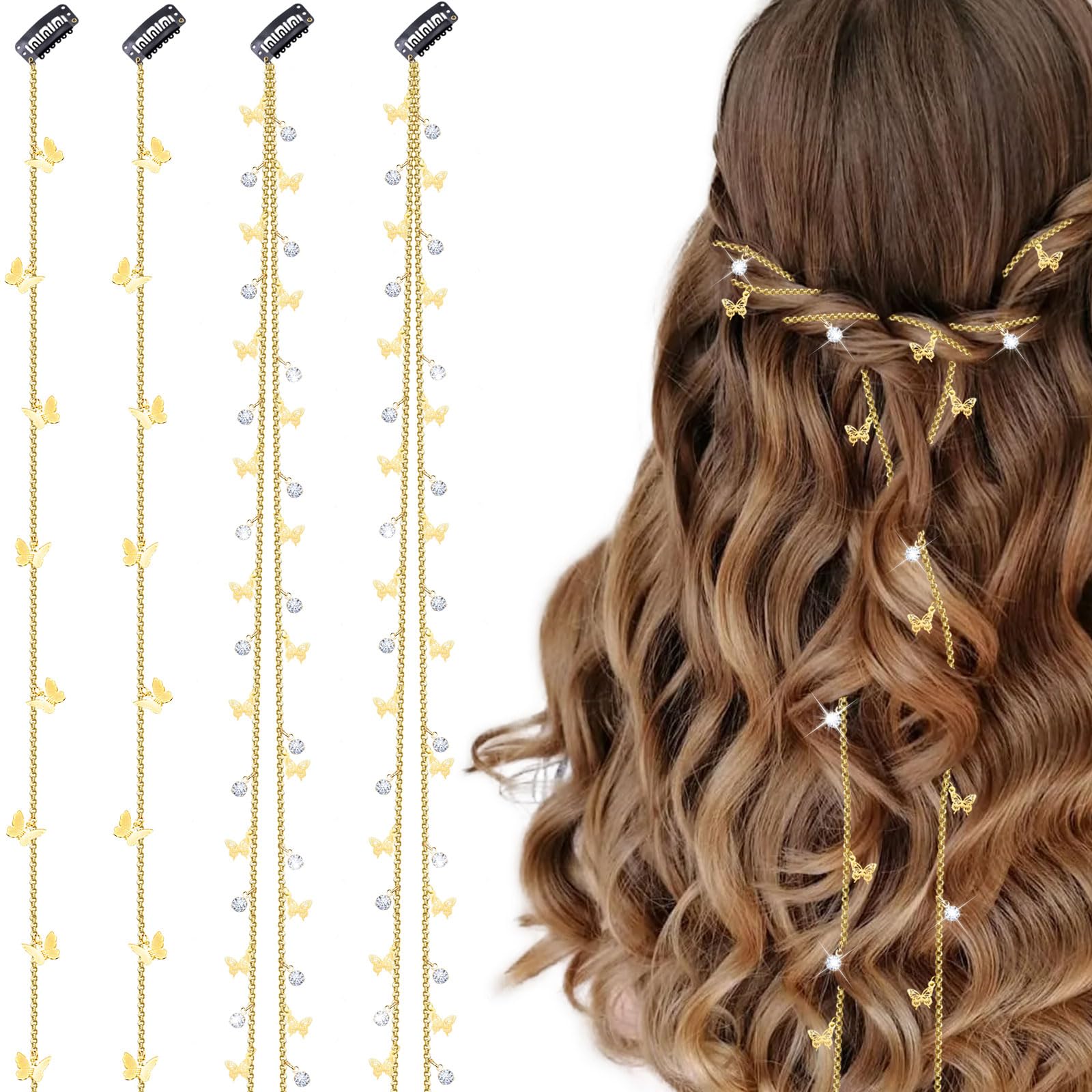 Amazon.com : Dexspoeny 4pcs Butterflies Hair Braided Chain  display picture 3