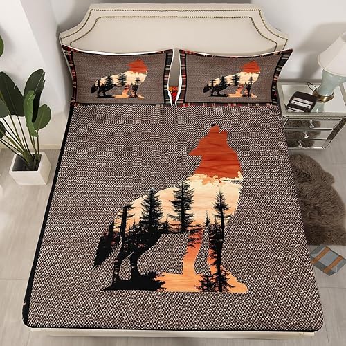 Miniatura 2 de Erosebridal Juego de sábanas de lobo, tamaño King, juego de sábanas de lobos aulladores para niños, niñas y adolescentes, sábanas rústicas de