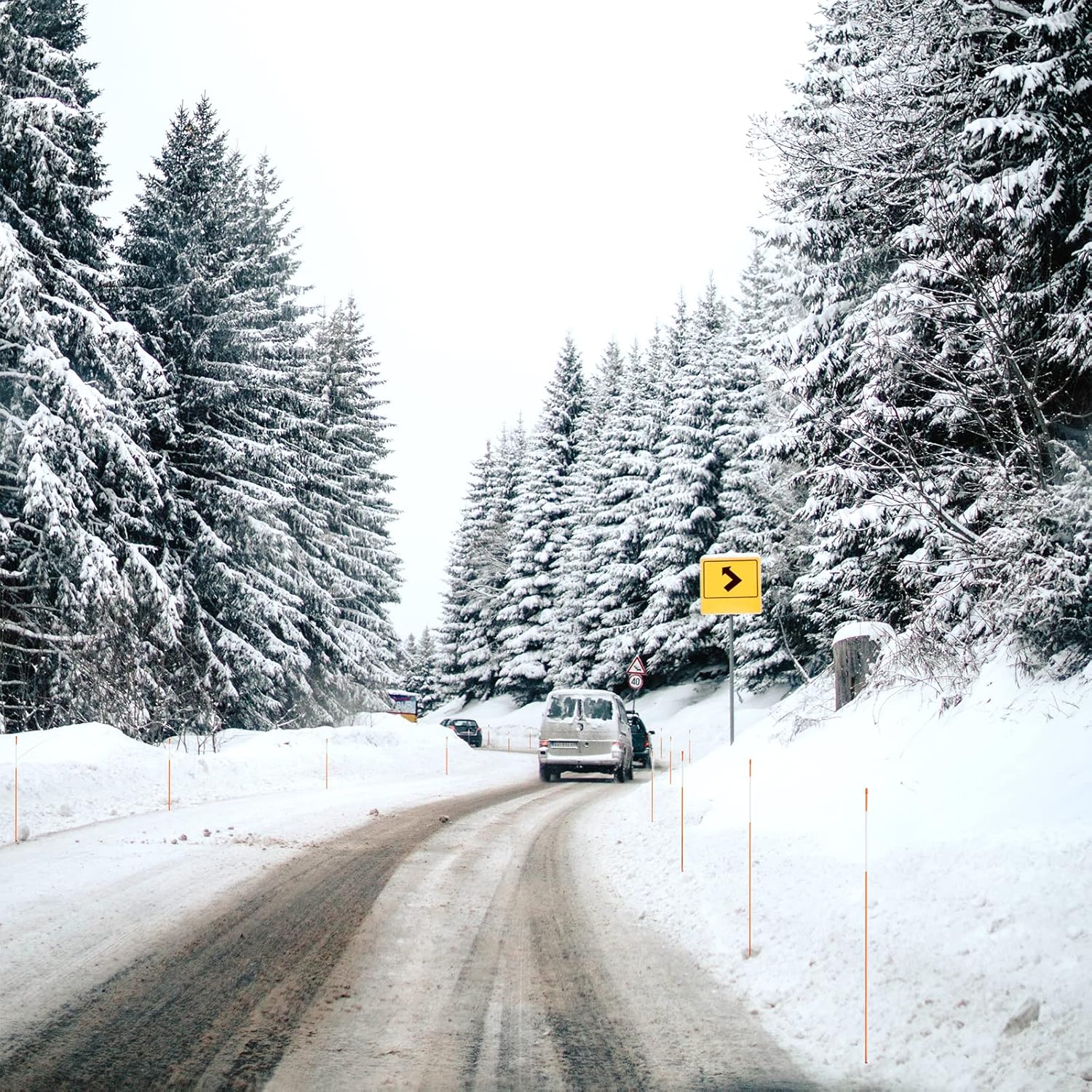 58 Inch Approx 5FT Driveway Markers with Reflective Tape 5/16 Inch Fiberglass Snow Stakes Driveway Reflectors for Snow Plowing 20 Pack
