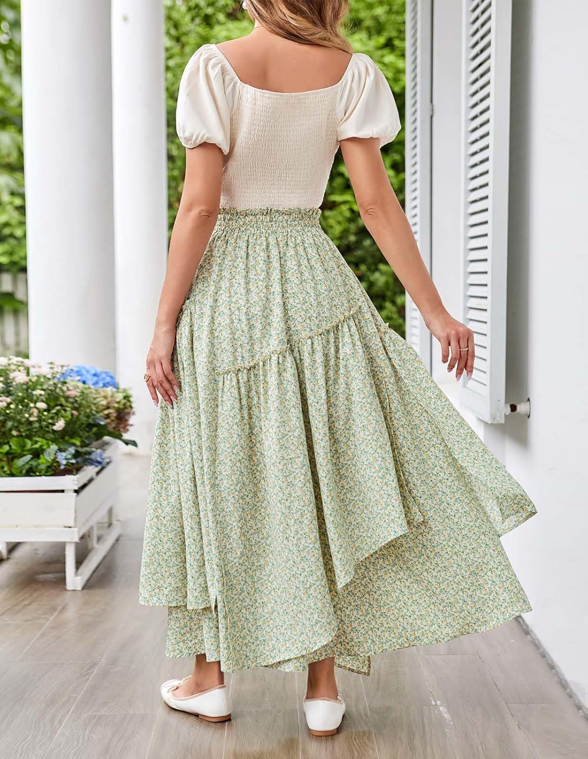 Scarlet Darkness Women Floral Print Boho Skirt Elastic High Waist Long Maxi Skirts with Pockets - Image 5