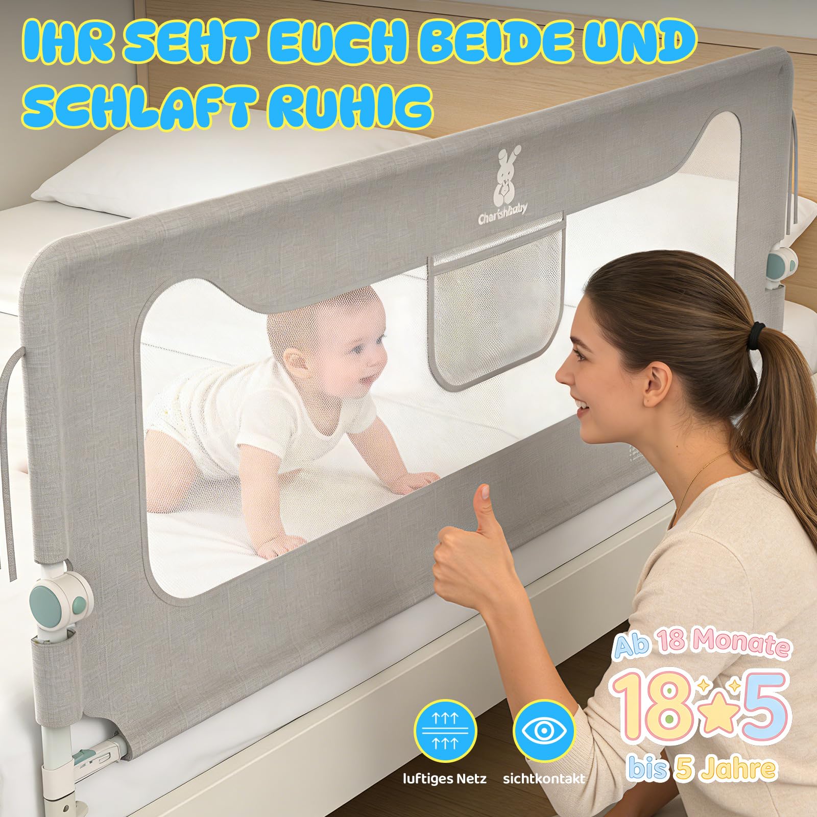 Soontrans Protezione contro le cadute, delicata protezione per i bambini che si muovono molto, pieghevole e regolabile in altezza, per letto a soppalco, in metallo e imbottito (3 pezzi, 180 cm