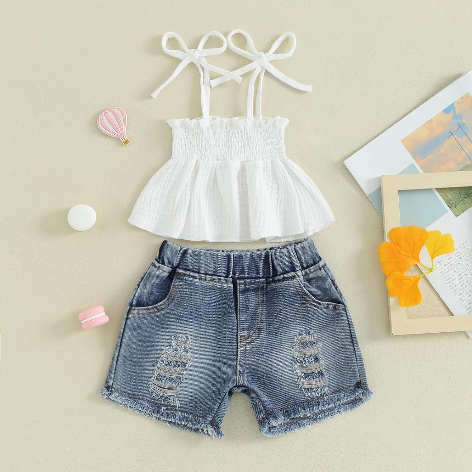 Mubineo Toddler Baby Girl Summer Clothes Denim Outfits Jeans Shorts Sleeveless Tops Ripped Shorts Set Outfit - Image 2