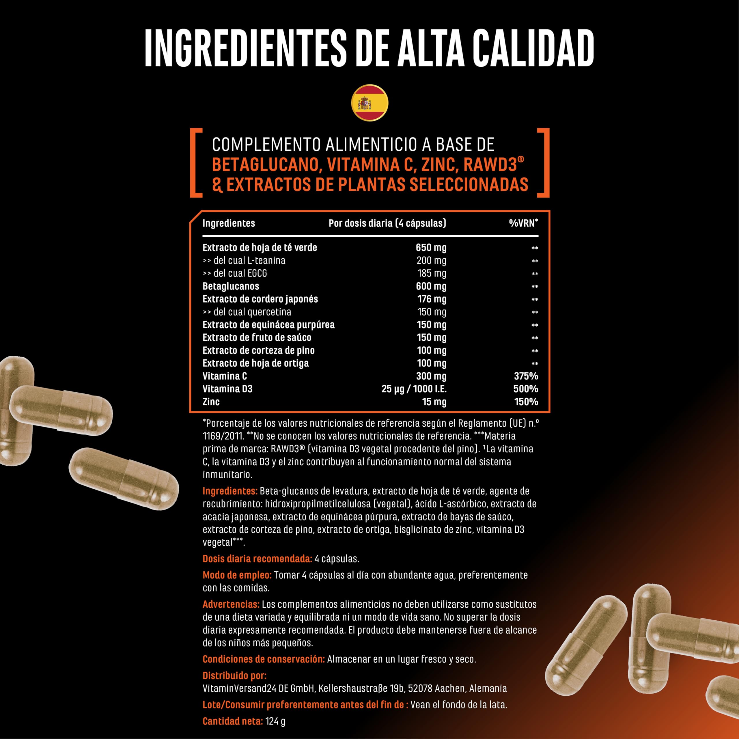 Immunity Essentials Complejo – 180 cápsulas con beta-glucano, vitamina C, D3 (RAWD3®), zinc, quercetina, equinácea, saúco y extractos vegetales – alta dosis, vegano