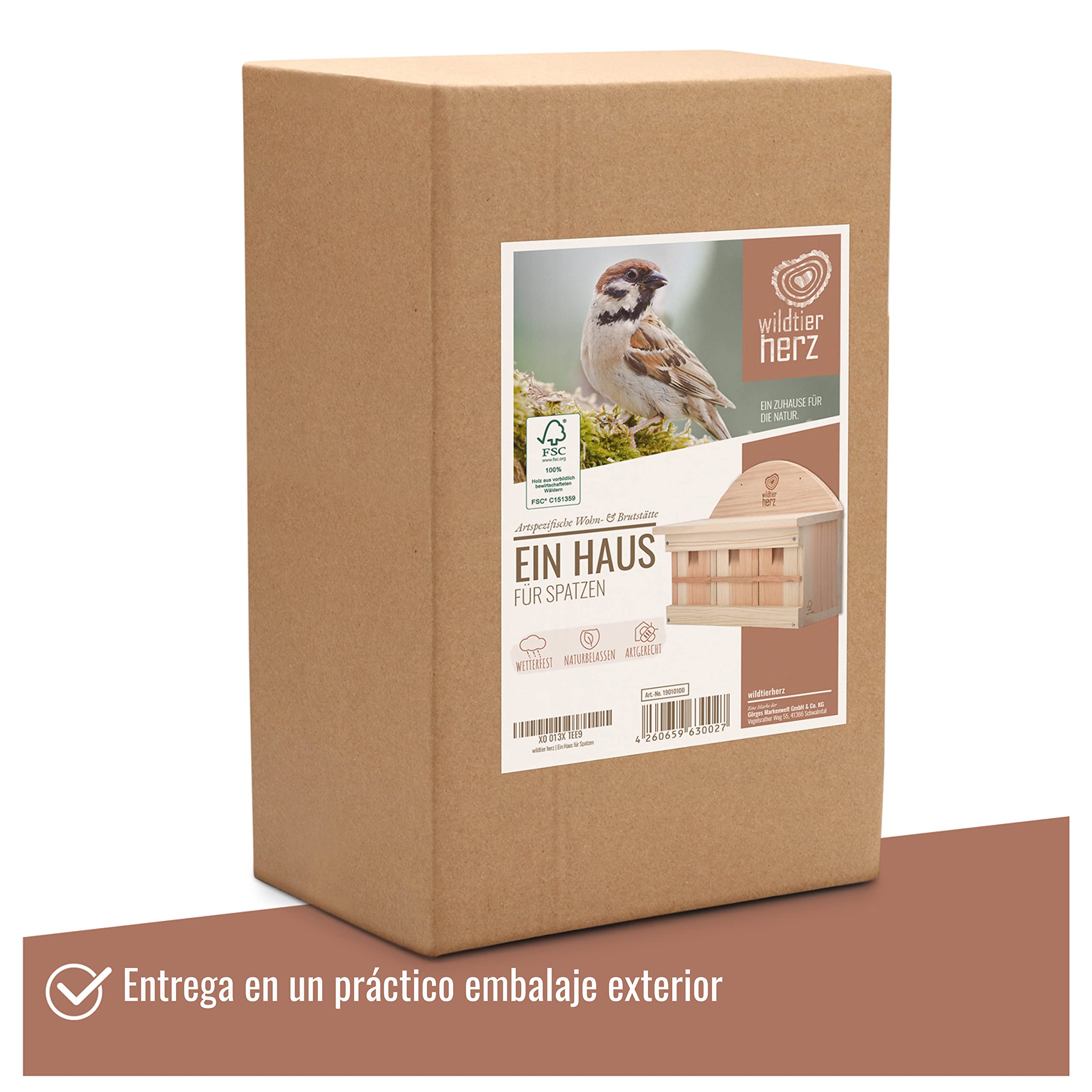 Wildtier Herz Nido de Madera para pájaros, Caja de Madera de 42cm x 32,5cm x 17cm, Atornillada, Sin Tratar, Resistente a la Intemperie, Provee un Espacio para anidar