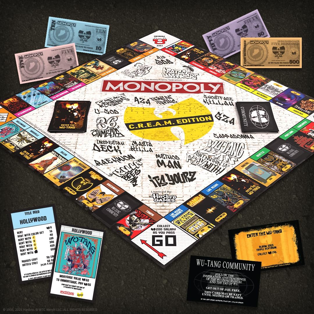 Monopoly: Wu-Tang Clan, Features Exclusive Tour Poster Art, Buy & Sell Legendary Tour Stops, Collectible Tokens Include Wu-Tang Symbol, Killer Bee, Nunchucks & More, Officially Licensed Board Game