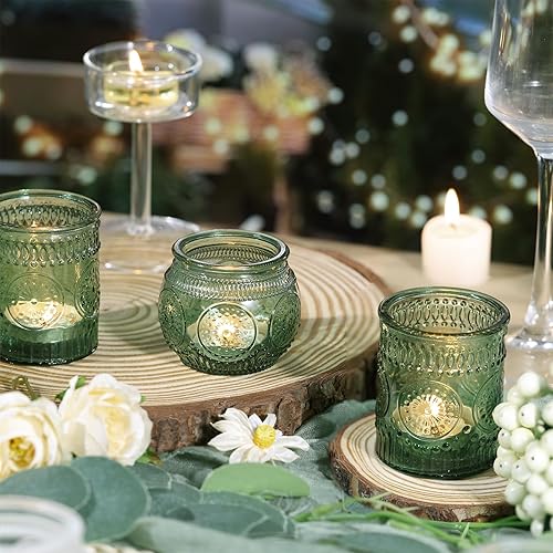 Miniatura 3 de DARJEN 12 portavelas votivas verdes Portavelas de cristal para bodas, candelabros a granel para decoración de mesa de boda y hogar, regalos de