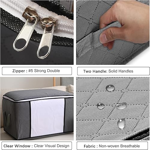 Miniatura 4 de Paquete de 2 bolsas de almacenamiento de ropa, contenedores plegables de almacenamiento de mantas de 90 litros para organizadores de armario,