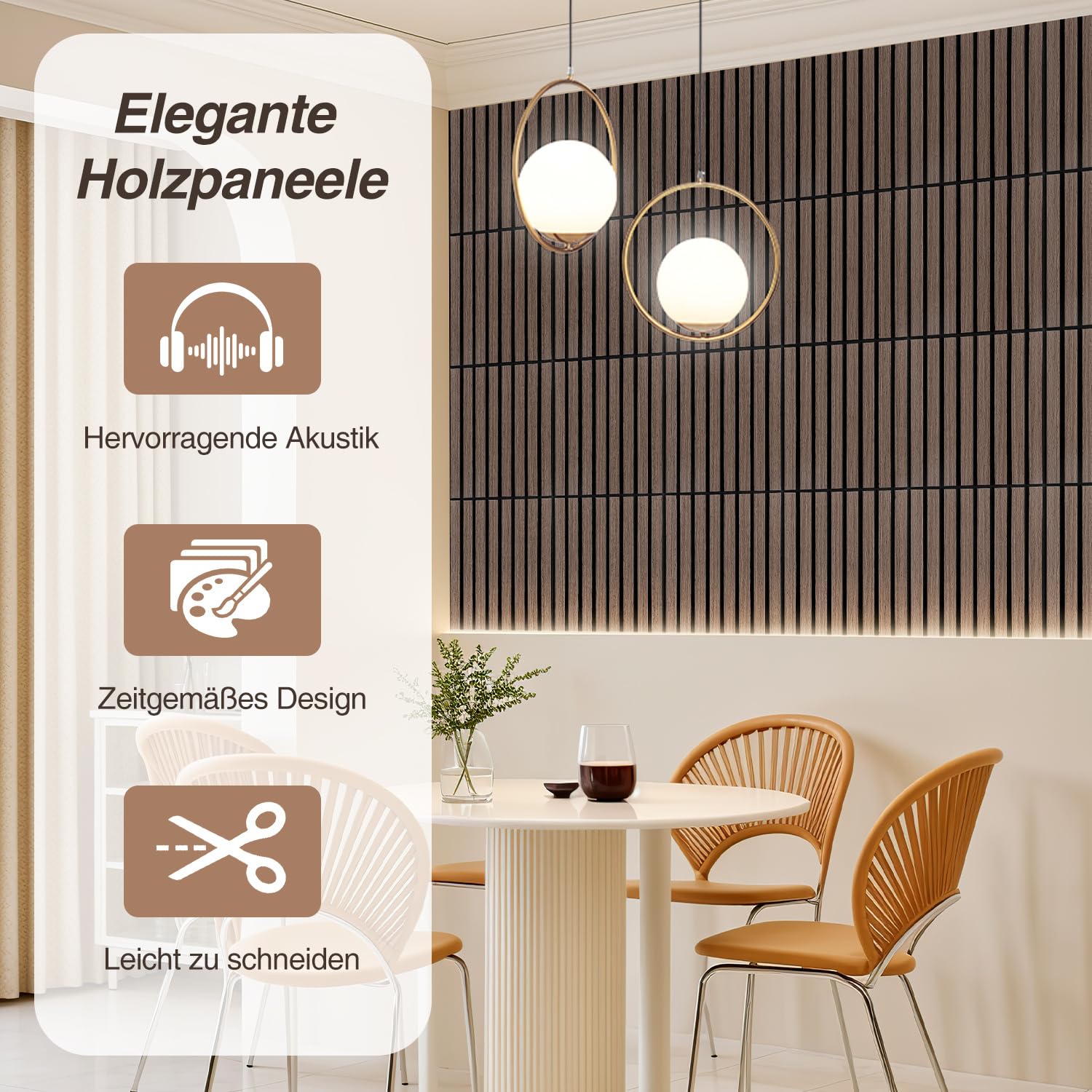 12er Set Akustikpaneele Holzoptik Wandpaneele Selbstklebende,Bohrfrei & Leicht Recyceltes Filz,Wandverkleidung als Schallschutz & Schalldämmung Akustikplatten 30x30 cm,Walnuss