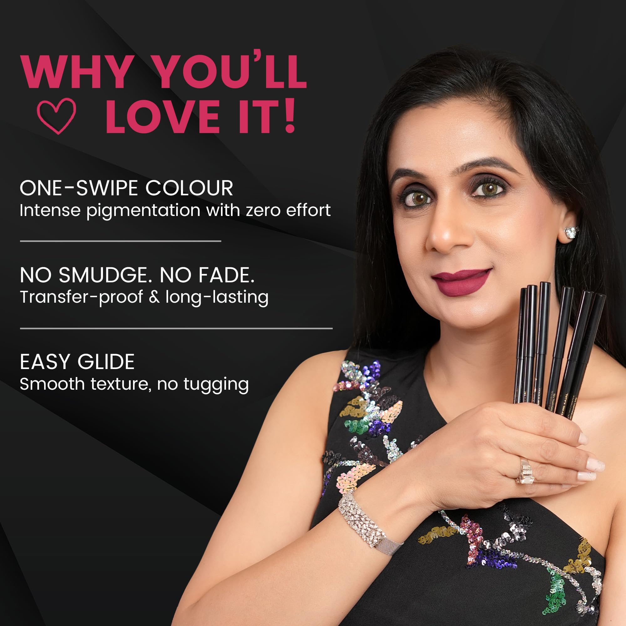 Parul Garg Pencil Beauty Bold Define Kajal|Smudge-Proof,Long-Lasting|Smooth Glide for Eyelid & Waterline|Dazzling Shine|Vegan & Cruelty-Free (Shimmer Bright,Pack of 4),Multicolor 2