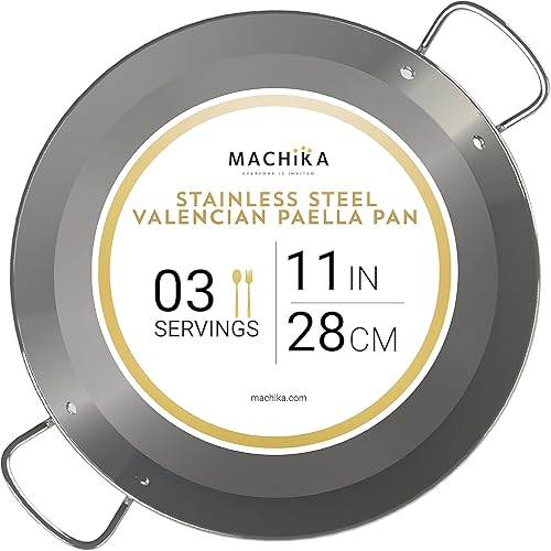 Miniatura 10 de Machika Sartén de acero inoxidable  Utensilios de cocina de acero inoxidable  Sartén de inducción para recetas de paella y arroz  Ideal para