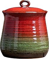 LGQ 40 oz Ceramic Cookie Jar with Airtight Lid - Kitchen Canister for Cookies, Coffee, Flour, Nuts, Tea - Handmade Kiln Glaze, Red & Green