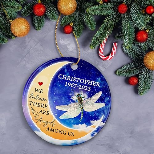 Miniatura 4 de Adornos de Navidad de cerámica conmemorativos personalizados, We Believe There are Angels Among Us, libélula conmemorativa, recuerdo de