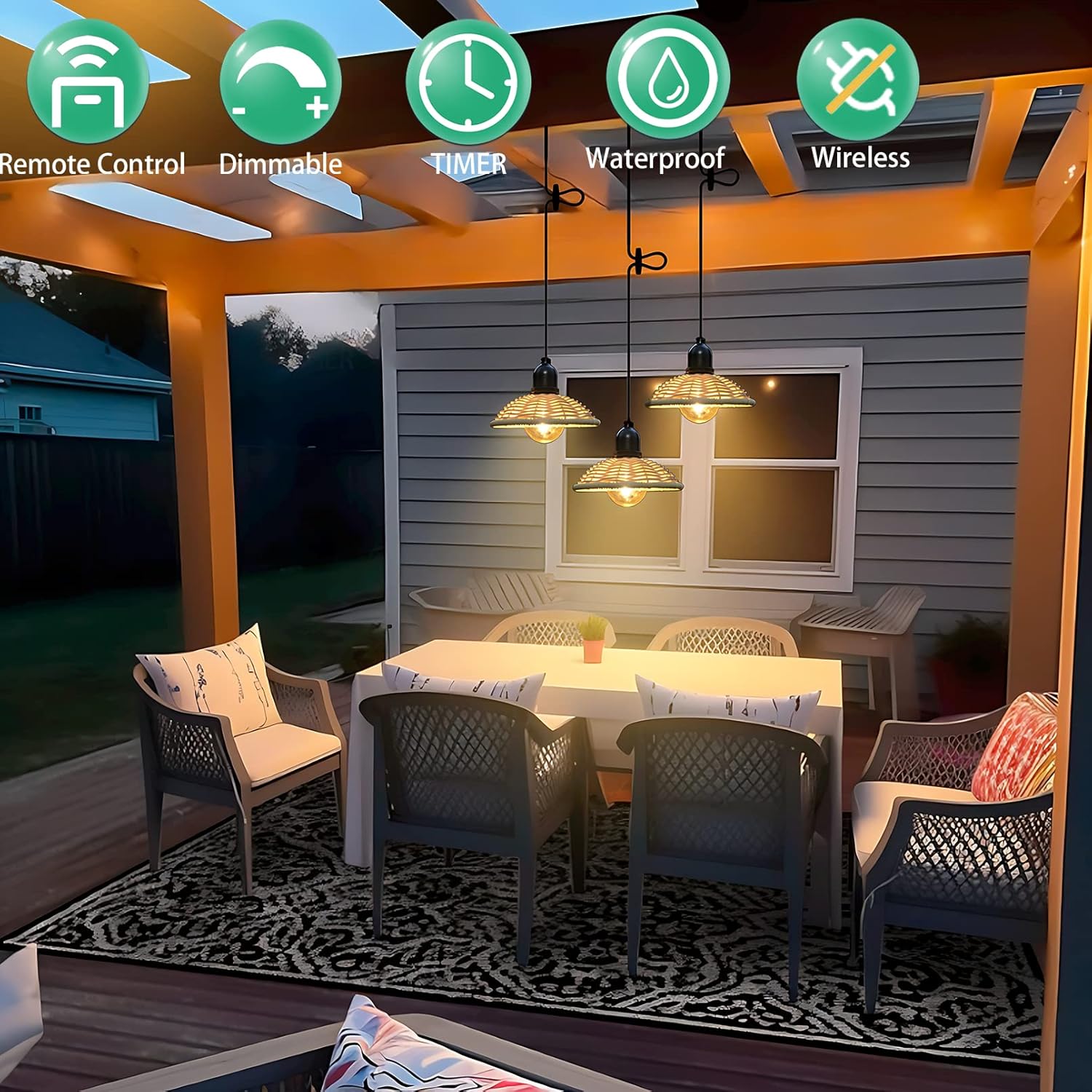 3 Pack Battery Operated Pendant Light, 7 Inch Outdoor Hanging Chandelier with Dimmable Timer, Waterproof Lantern Battery Powered by 4*AA for Gazebo Pergola Porch Patio Backyard Decor