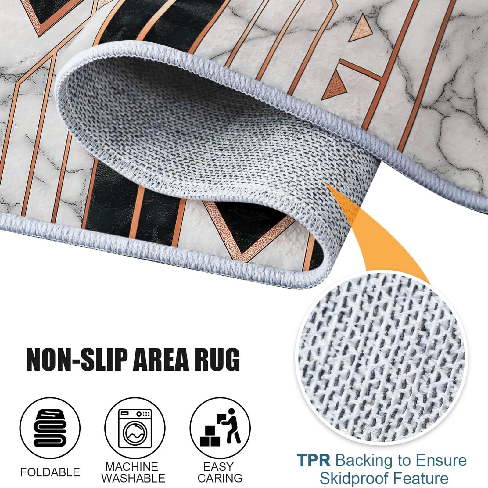 Teppich Rund 100 cm Waschbar rutschfest Teppiche Wohnzimmer, Modern Geometrisch Luxuriös Marmormuster Teppiche Kurzflor Mehrfarbig Weich Runder Teppich for Schlafzimmer Studie Büro