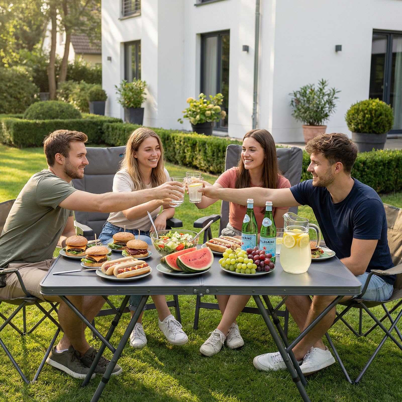 Portal Tavolo da campeggio pieghevole, 120 x 60 cm, extra grande, in alluminio, regolabile in altezza, per 4-6 persone, campeggio, pieghevole, ideale per picnic, giardino, balcone, feste, camper