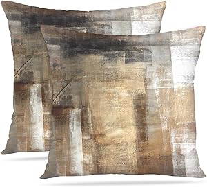 Britimes Throw Pillow Covers Modern Home Art Decor, 18 x 18 Inches Set of 2 Pillow Cases Decorative, Abstract Oil Painting Pillowcases for Bedroom, Living Room, Taupe Tan Grey Brown Beige