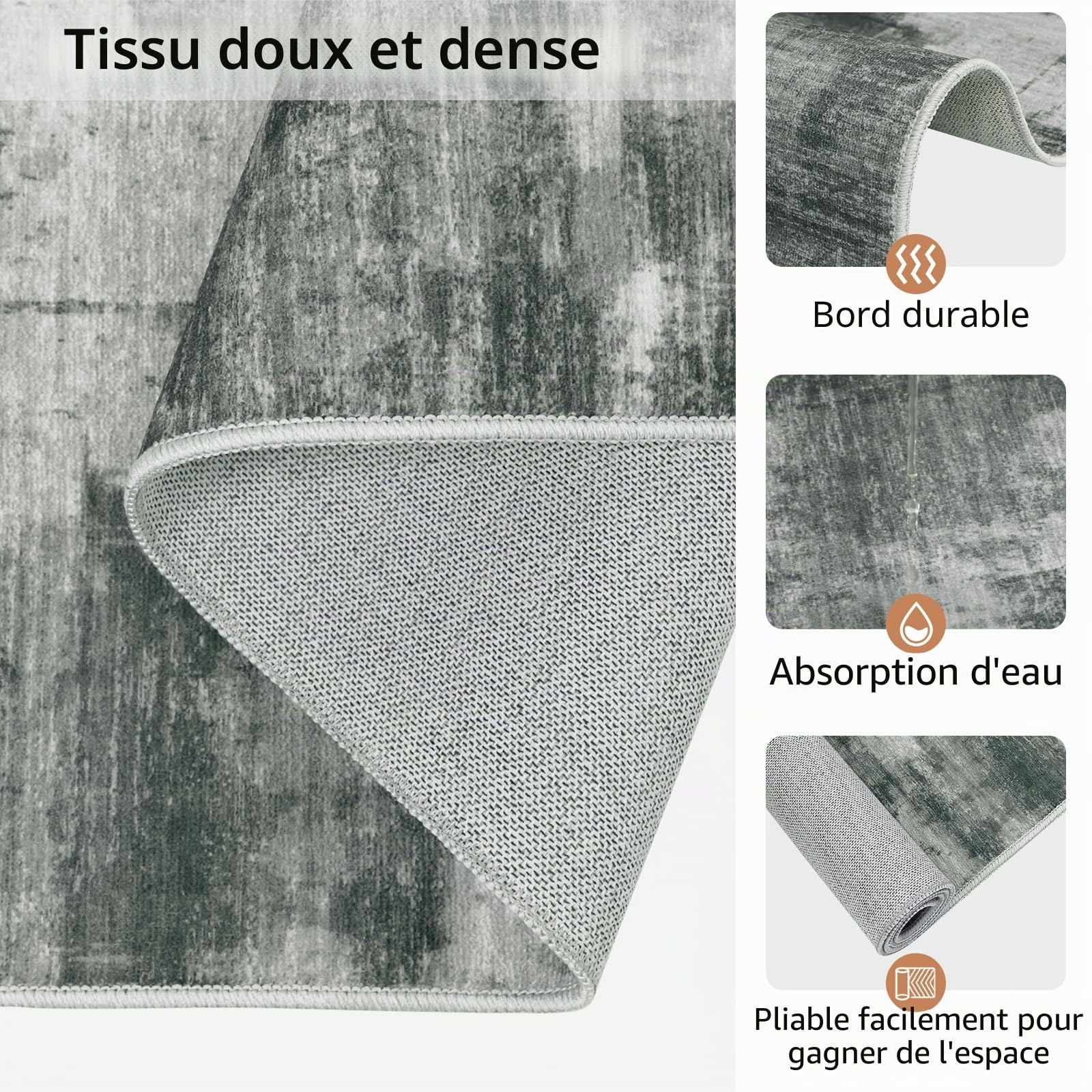 Famibay Lot de 3 Tapis Cuisine Devant Evier Tapis de Cuisine Antidérapant et Lavable pour Couloir Salle à Manger Entrée et Porte Gris Foncé 50x120cm + 50x80cm + 50x80cm