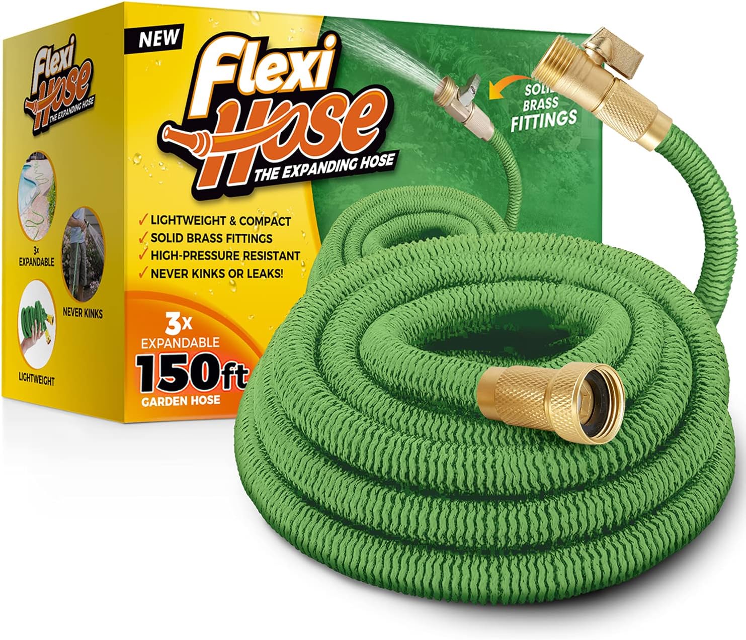 Flexi Hose Lightweight Expandable Garden Hose, No-Kink Flexibility, 3/4 Inch Solid Brass Fittings and Double Latex Core : Patio, Lawn & Garden