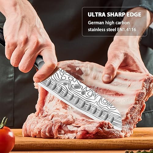 Miniatura 10 de MOSFiATA Nakiri - Cuchillo de cocina de 7 pulgadas, cuchillo de cocina de acero inoxidable de alto carbono 5Cr15Mov con mango ergonómico de madera