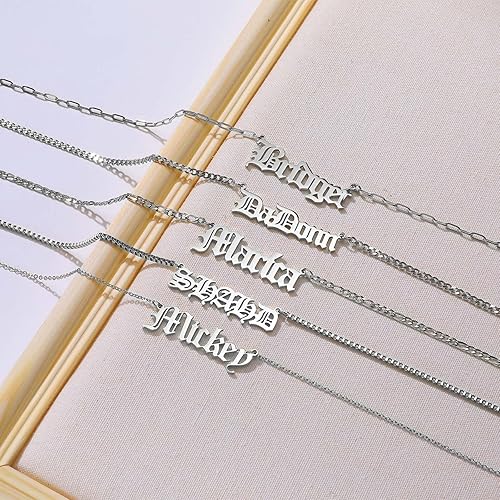 Miniatura 5 de Gamtic Customized Name Necklace Gift for Women,Personalized Name Necklaces, 18K Gold Plated Stainless Steel women OLD ENGLISH Nameplate Pendant