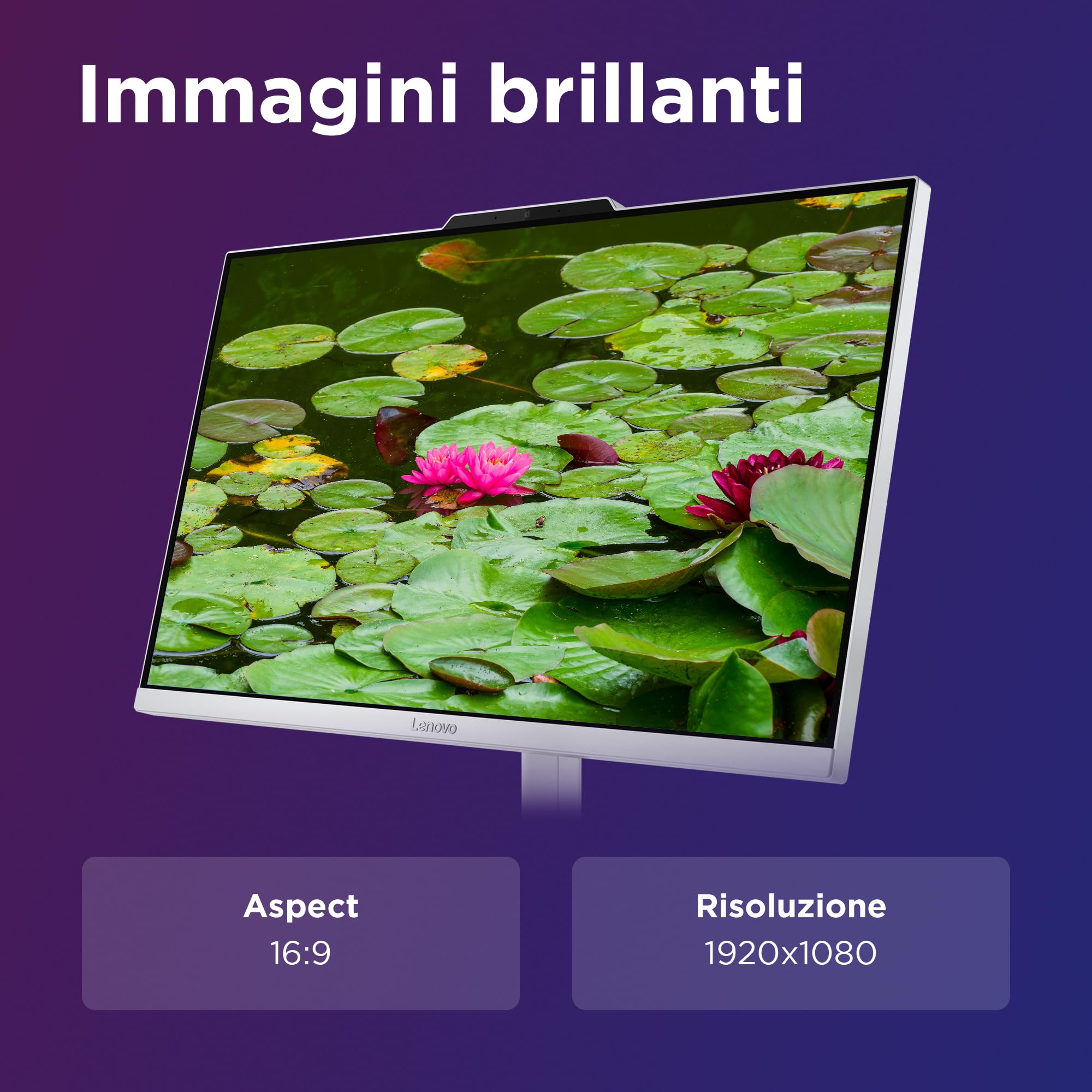 Lenovo A100 All-In-One, Display 24" FHD, Intel N100, 512GB SSD, RAM 16GB, 2Wx2 Audio Speakers, WiFi 6, Windows 11 Home, Tastiera + Mouse Wireless - Cloud Grey