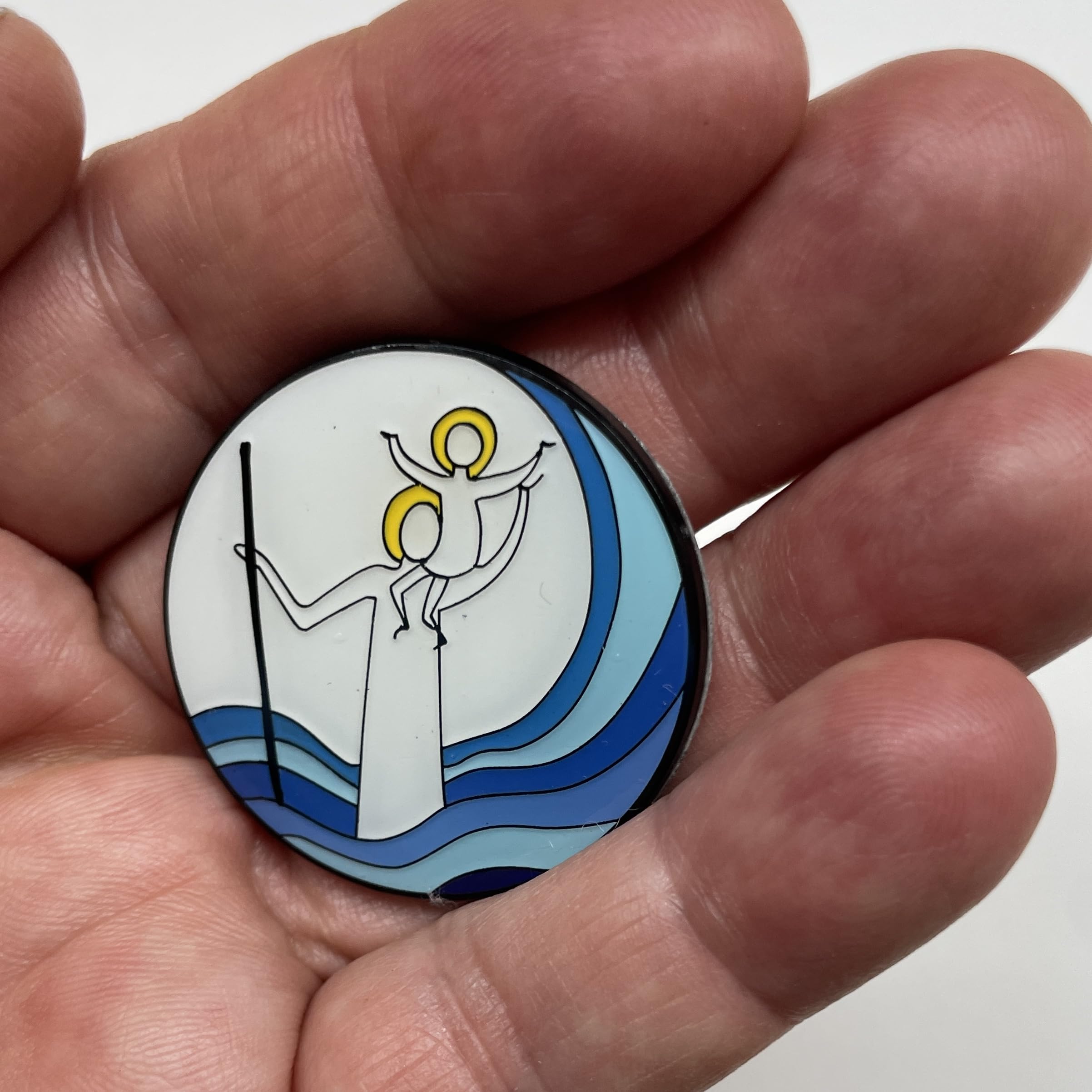Herzmensch Christophorus-Plakette klein fürs Auto Schutzpatron Autoplakette Gute FAHRT Schutzengel selbstklebend 3,5 cm Heiliger Christopherus blau weiß Email