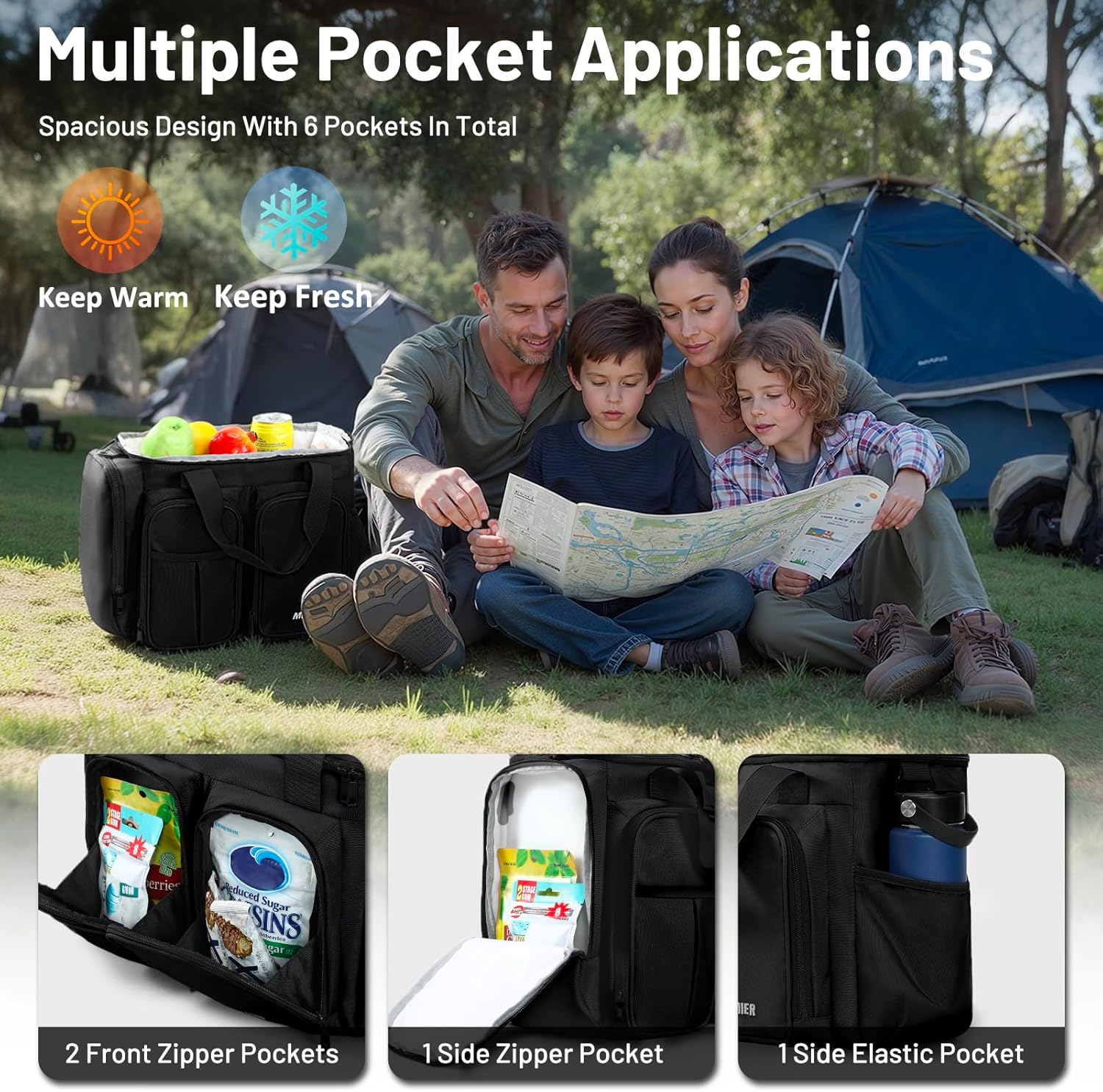 MIER Lunch Box for Men Heavy Duty Insulated Lunch Bag 20 Cans Large Leakproof Soft Cooler Bags with Multiple Pockets for Picnic Work Travel (Black)