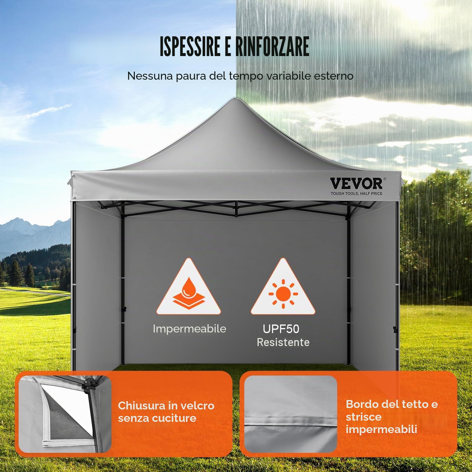 VEVOR Gazebo Tenda Pop-up Pieghevole con Pareti Laterali Rimovibili Gazebo 304,8 x 304,8 cm Portatile con Borsa a Rotelle, Tendalino Impermeabile per Eventi Feste Campeggio all'Aperto Giardino Cortile