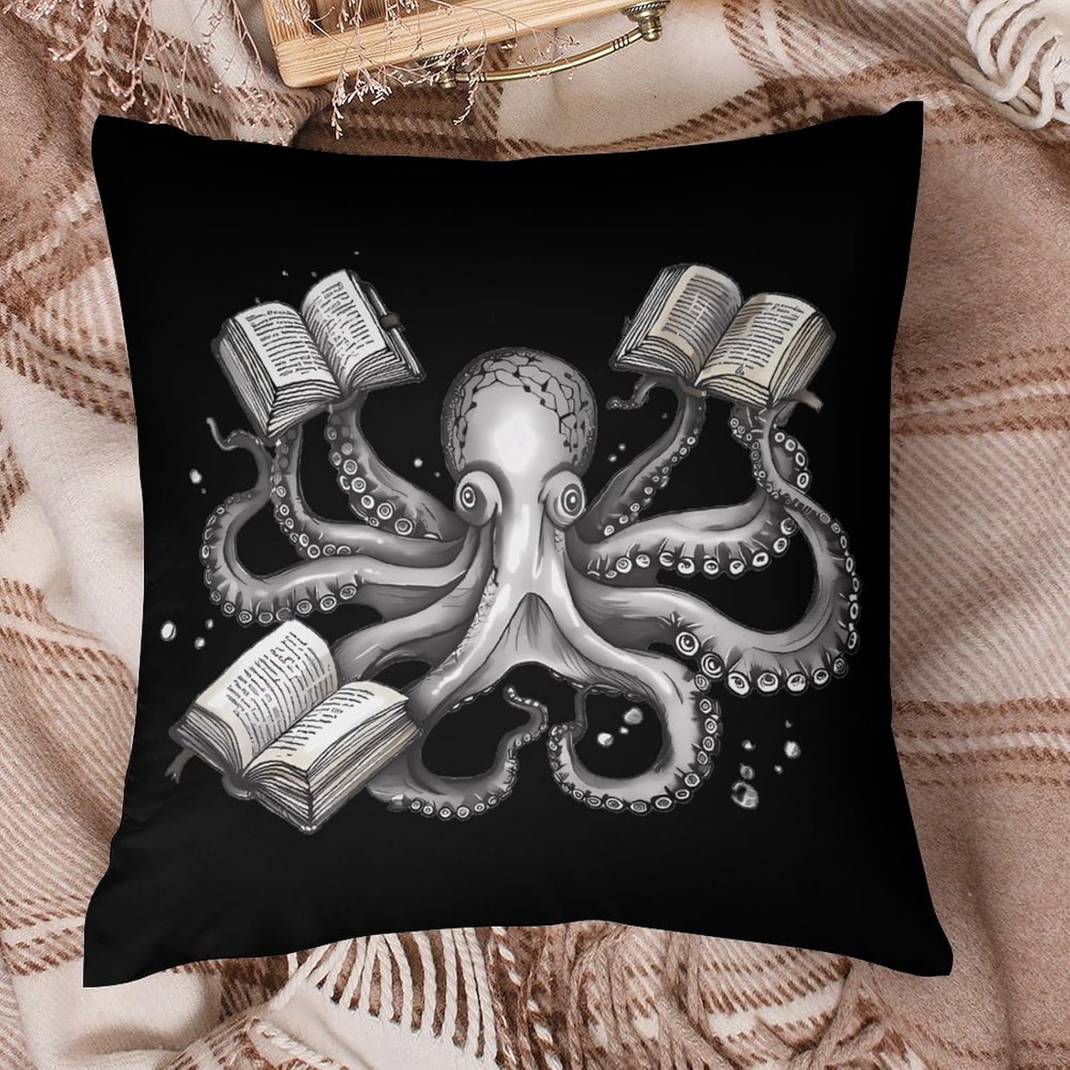 Octopus Armed with Knowledge Printed Throw Pillow Case 4 Pcs Soft Pillowcases Pillows Covers Sofa Bed Decor 12/14/16/17/18/20/22/24/32 Inches